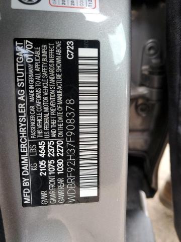 WDBRF92H37F908378 - 2007 MERCEDES-BENZ C 280 4MATIC SILVER photo 12