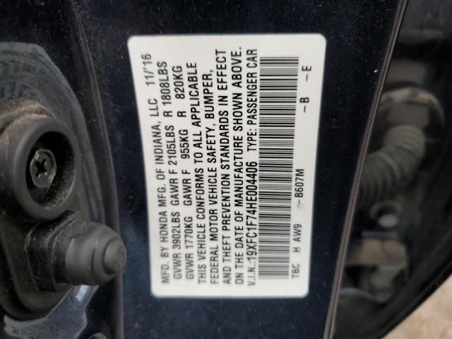 19XFC1F74HE004406 - 2017 HONDA CIVIC EXL BLUE photo 13