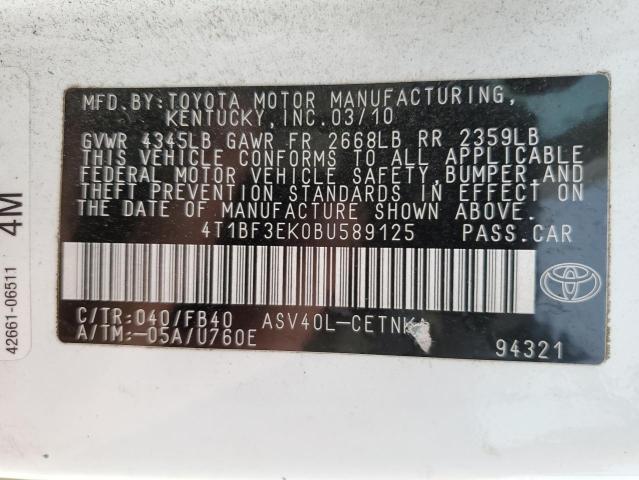 4T1BF3EK0BU589125 - 2011 TOYOTA CAMRY BASE WHITE photo 13