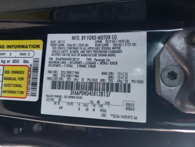 3FA6P0HD4ER128137 - 2014 FORD FUSION SE BLACK photo 12