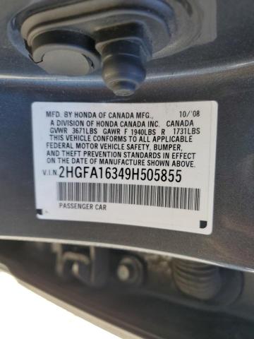 2HGFA16349H505855 - 2009 HONDA CIVIC 4D VP GRAY photo 13