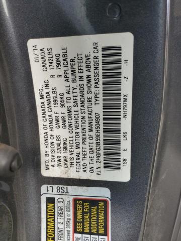 2HGFG3B59EH504907 - 2014 HONDA CIVIC LX GRAY photo 12