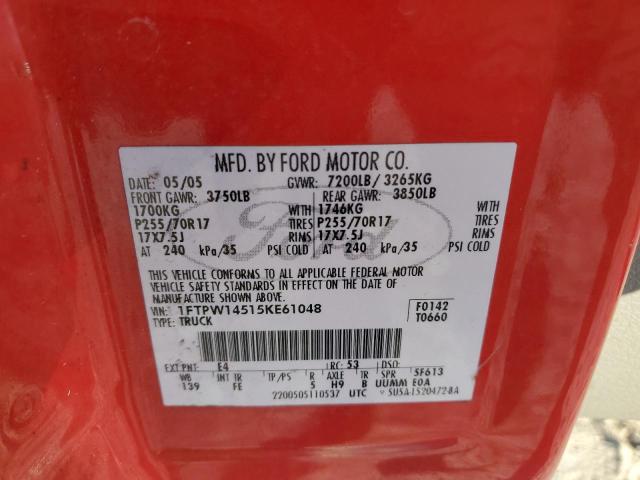 1FTPW14515KE61048 - 2005 FORD F150 SUPERCREW RED photo 12