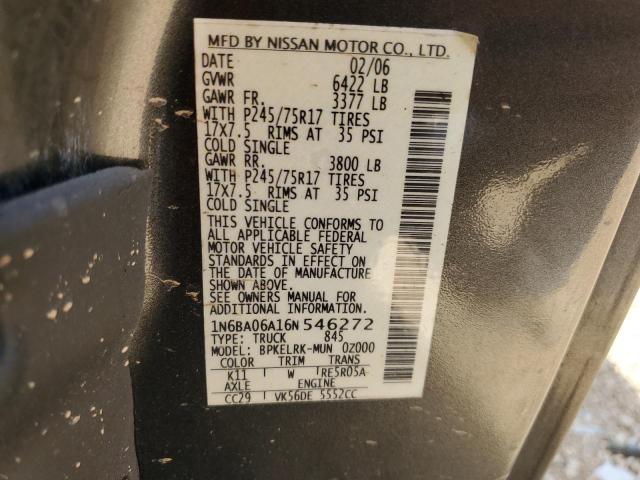 1N6BA06A16N546272 - 2006 NISSAN TITAN XE GRAY photo 12