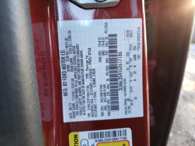 3LN6L2G91GR617186 - 2016 LINCOLN MKZ RED photo 12