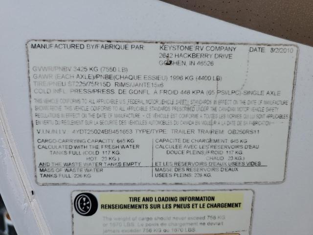 4YDT25024BB451653 - 2011 KEYSTONE OUTBACK WHITE photo 10