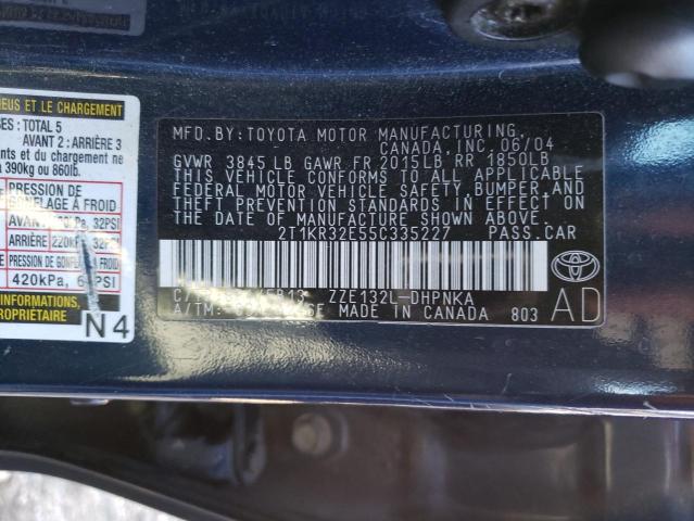 2T1KR32E55C335227 - 2005 TOYOTA COROLLA MA XR BLUE photo 12