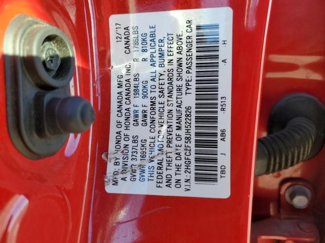 2HGFC2F58JH522826 - 2018 HONDA CIVIC LX RED photo 12