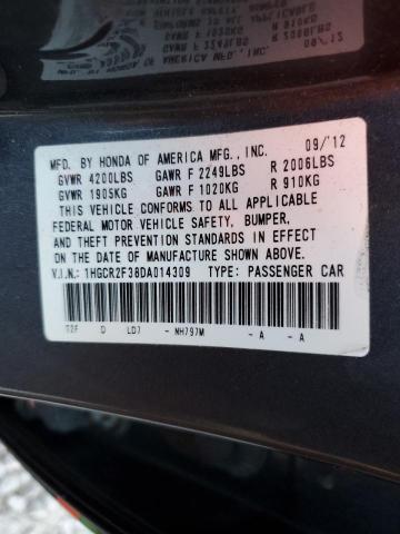 1HGCR2F38DA014309 - 2013 HONDA ACCORD LX GRAY photo 12