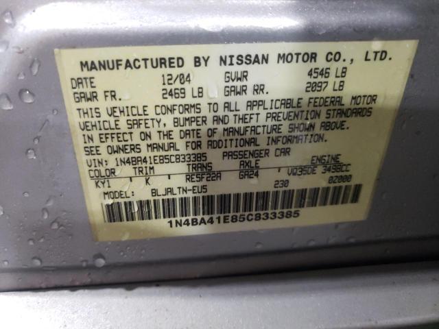 1N4BA41E85C833385 - 2005 NISSAN MAXIMA SE SILVER photo 12