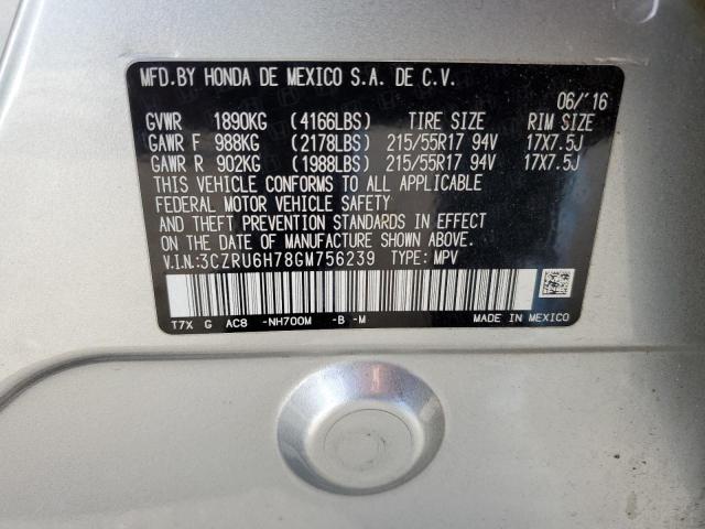 3CZRU6H78GM756239 - 2016 HONDA HR-V EXL SILVER photo 13