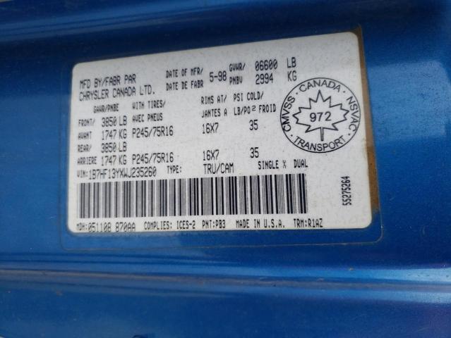 1B7HF13YXWJ235260 - 1998 DODGE RAM 1500 BLUE photo 12