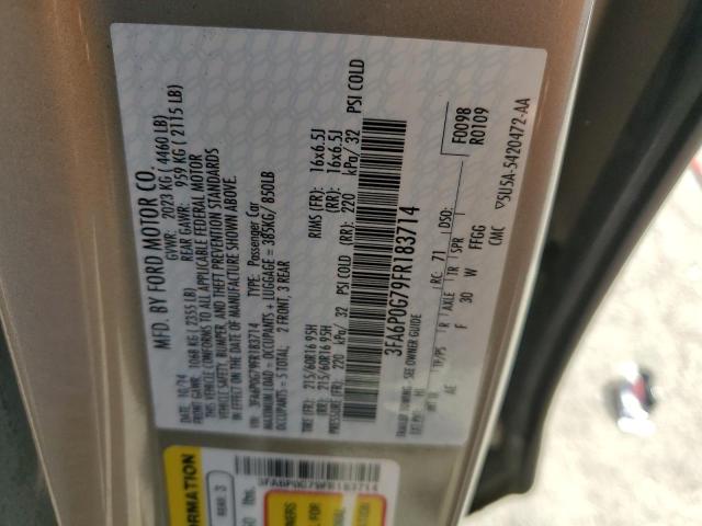 3FA6P0G79FR183714 - 2015 FORD FUSION S GOLD photo 12