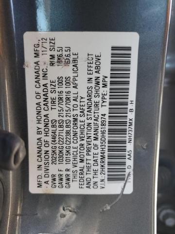 2HKRM4H35DH618974 - 2013 HONDA CR-V LX GRAY photo 13