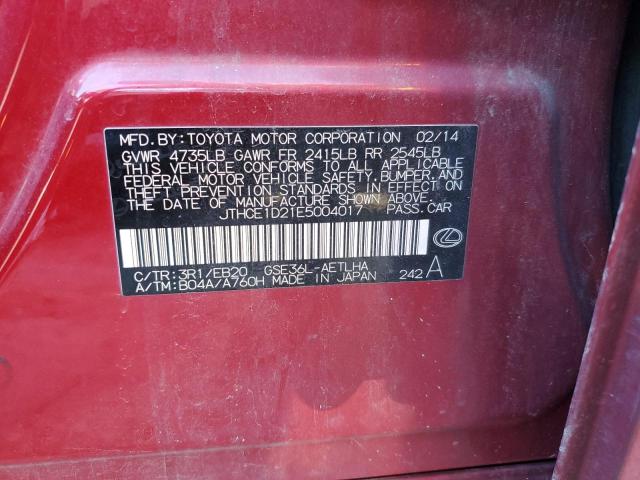 JTHCE1D21E5004017 - 2014 LEXUS IS 350 RED photo 12