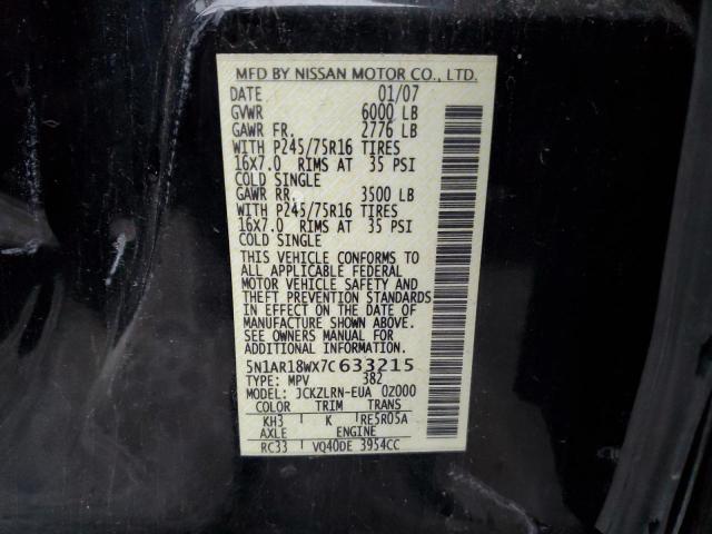 5N1AR18WX7C633215 - 2007 NISSAN PATHFINDER LE BLACK photo 13