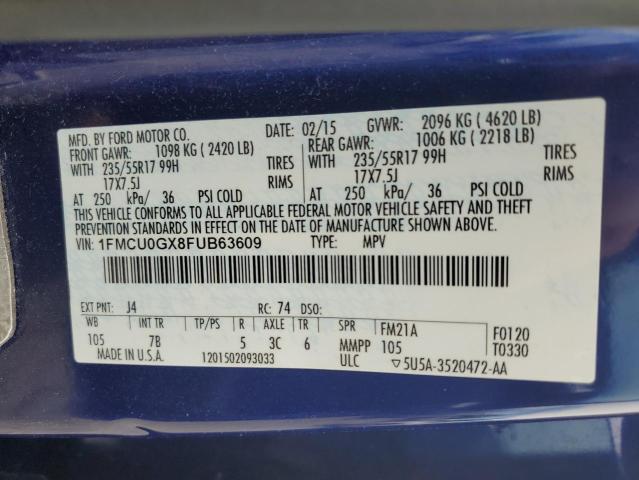 1FMCU0GX8FUB63609 - 2015 FORD ESCAPE SE BLUE photo 12