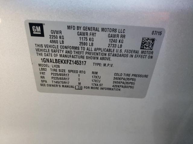 1GNALBEKXFZ145317 - 2015 CHEVROLET EQUINOX LT SILVER photo 12