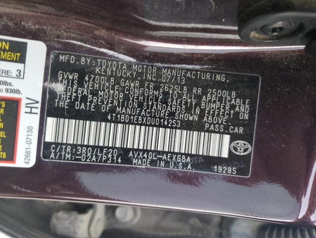 4T1BD1EBXDU014253 - 2013 TOYOTA AVALON HYBRID PURPLE photo 13