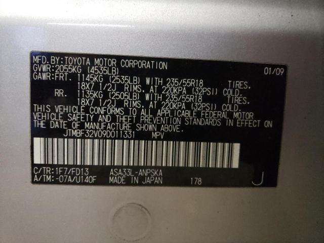 JTMBF32V09D011331 - 2009 TOYOTA RAV4 SPORT SILVER photo 12