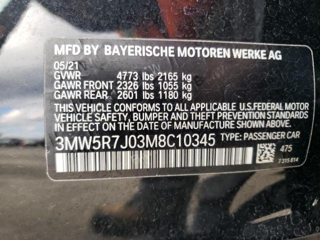 3MW5R7J03M8C10345 - 2021 BMW 330XI BLACK photo 12