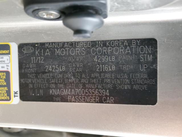 KNAGM4A70D5356394 - 2013 KIA OPTIMA LX SILVER photo 12