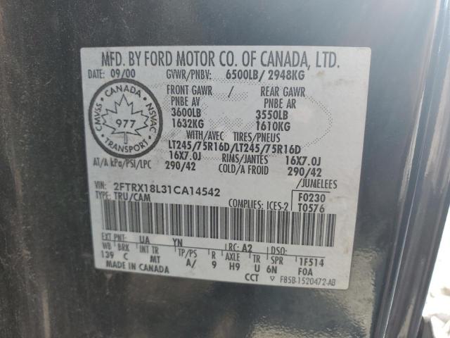 2FTRX18L31CA14542 - 2001 FORD F150 BLACK photo 12