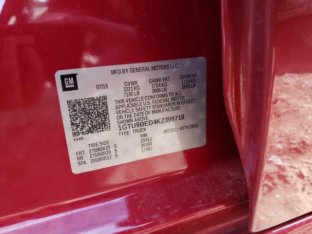 1GTU9BED4KZ399718 - 2019 GMC SIERRA K1500 SLE RED photo 12