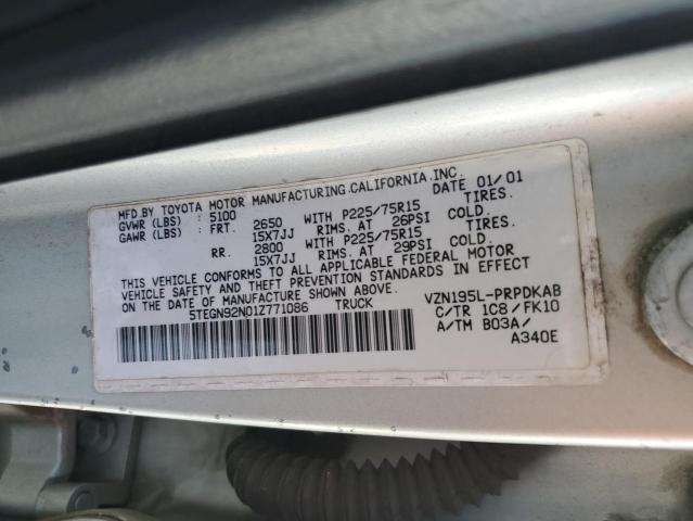 5TEGN92N01Z771086 - 2001 TOYOTA TACOMA DOUBLE CAB PRERUNNER SILVER photo 12