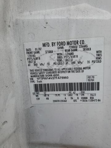 1FTPW14V27FA75993 - 2007 FORD F150 SUPERCREW WHITE photo 12