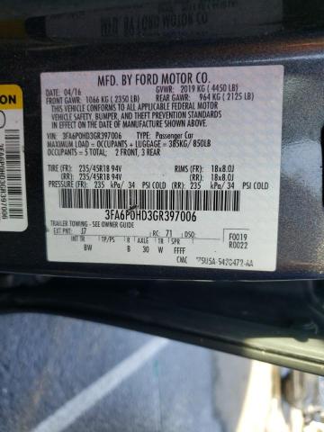 3FA6P0HD3GR397006 - 2016 FORD FUSION SE GRAY photo 12