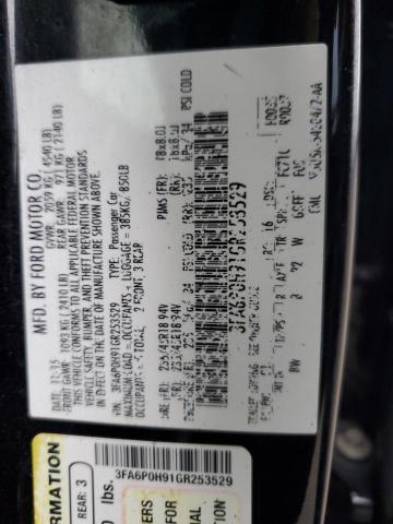 3FA6P0H91GR253529 - 2016 FORD FUSION SE BLACK photo 12