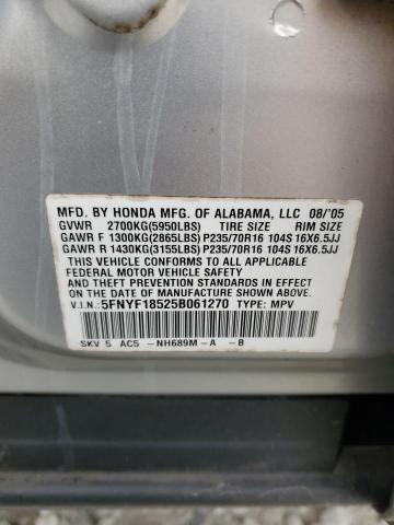 5FNYF18525B061270 - 2005 HONDA PILOT EXL SILVER photo 14