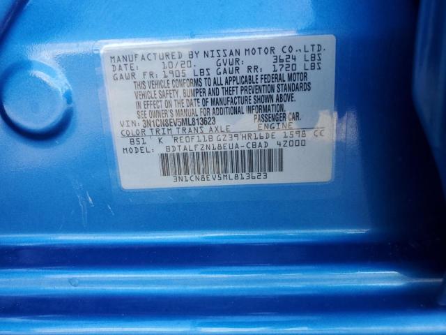 3N1CN8EV5ML813623 - 2021 NISSAN VERSA SV BLUE photo 12