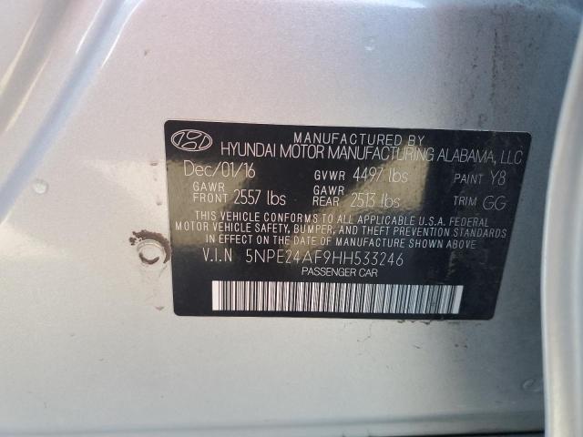 5NPE24AF9HH533246 - 2017 HYUNDAI SONATA SE SILVER photo 12