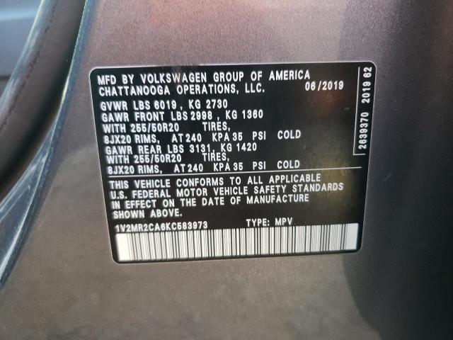 1V2MR2CA6KC583973 - 2019 VOLKSWAGEN ATLAS SEL GRAY photo 14