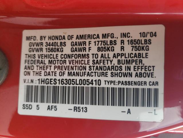 1HGES16305L005410 - 2000 HONDA CIVIC DX VP Qırmızı foto 12