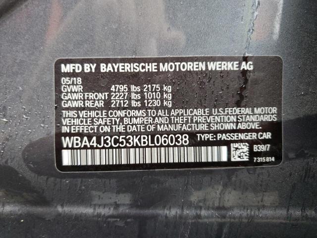WBA4J3C53KBL06038 - 2019 BMW 430XI GRAN COUPE GRAY photo 12