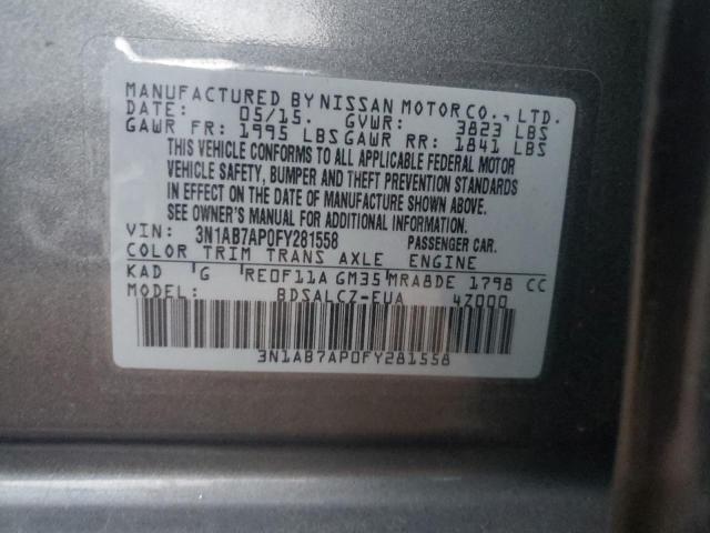 3N1AB7AP0FY281558 - 2015 NISSAN SENTRA S GRAY photo 12