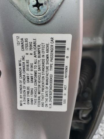 2HGFB2F54DH300453 - 2013 HONDA CIVIC LX SILVER photo 12