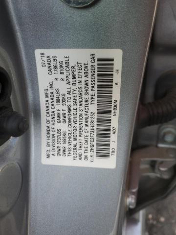 2HGFC2F73JH581252 - 2018 HONDA CIVIC EX SILVER photo 12