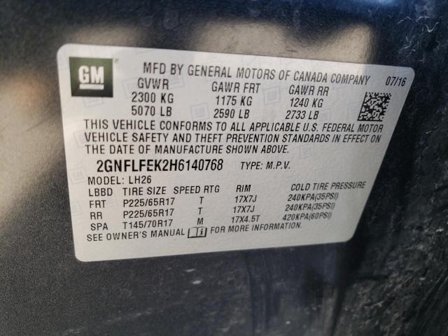 2GNFLFEK2H6140768 - 2017 CHEVROLET EQUINOX LT GRAY photo 12