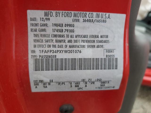 1FAFP34PXYW201076 - 2000 FORD FOCUS SE RED photo 12