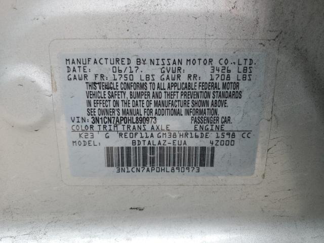 3N1CN7AP0HL890973 - 2017 NISSAN VERSA S SILVER photo 12