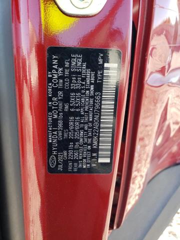 KM8K22AB0NU796663 - 2022 HYUNDAI KONA SEL RED photo 12