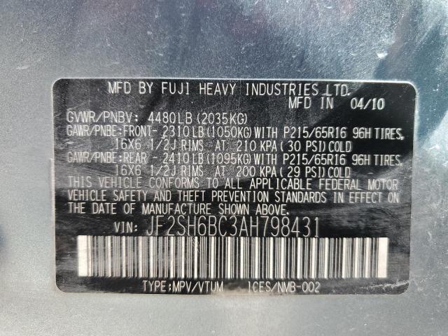 JF2SH6BC3AH798431 - 2010 SUBARU FORESTER XS Turkusowy zdjęcie 12