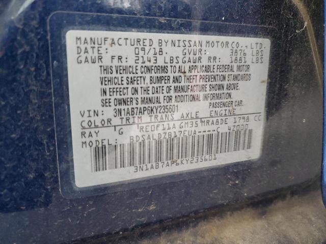 3N1AB7AP6KY235601 - 2019 NISSAN SENTRA S BLUE photo 13