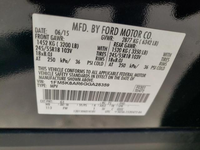 1FM5K8AR6GGA28359 - 2016 FORD EXPLORER POLICE INTERCEPTOR Սև լուսանկար 14