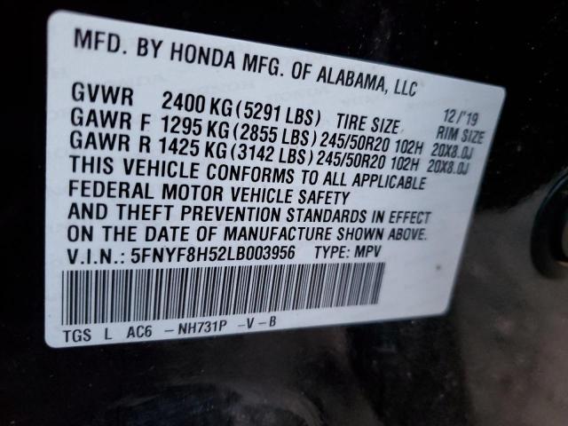 5FNYF8H52LB003956 - 2020 HONDA PASSPORT EXL BLACK photo 12