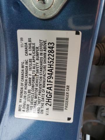 2HGFA1F94AH522843 - 2010 HONDA CIVIC EXL 蓝色 照片 12